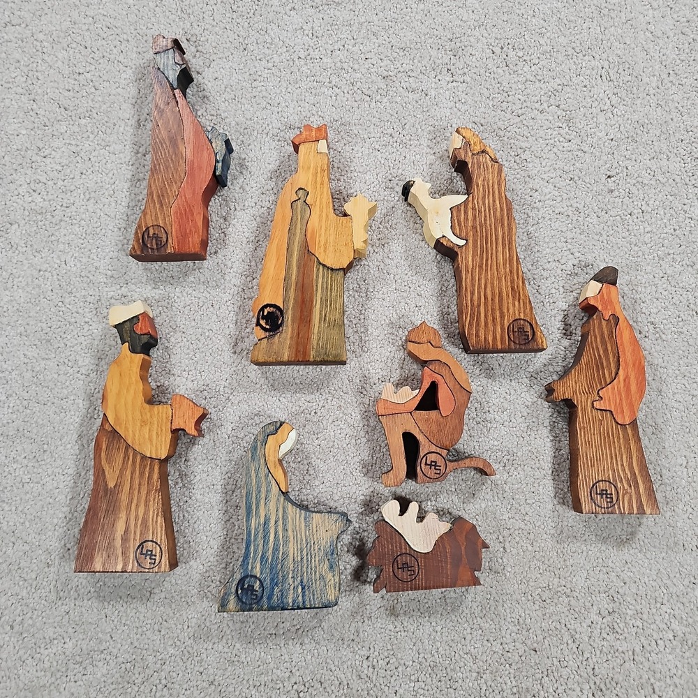 Handmade 8 pc‎ Wooden Nativity Set 6 inches Multi Color Wood